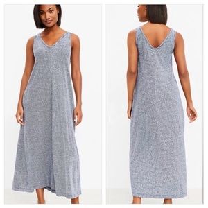 Lou & Grey Blue Striped Softserve Slub Sleeveless V-Neck Maxi Dress Sz S Beach